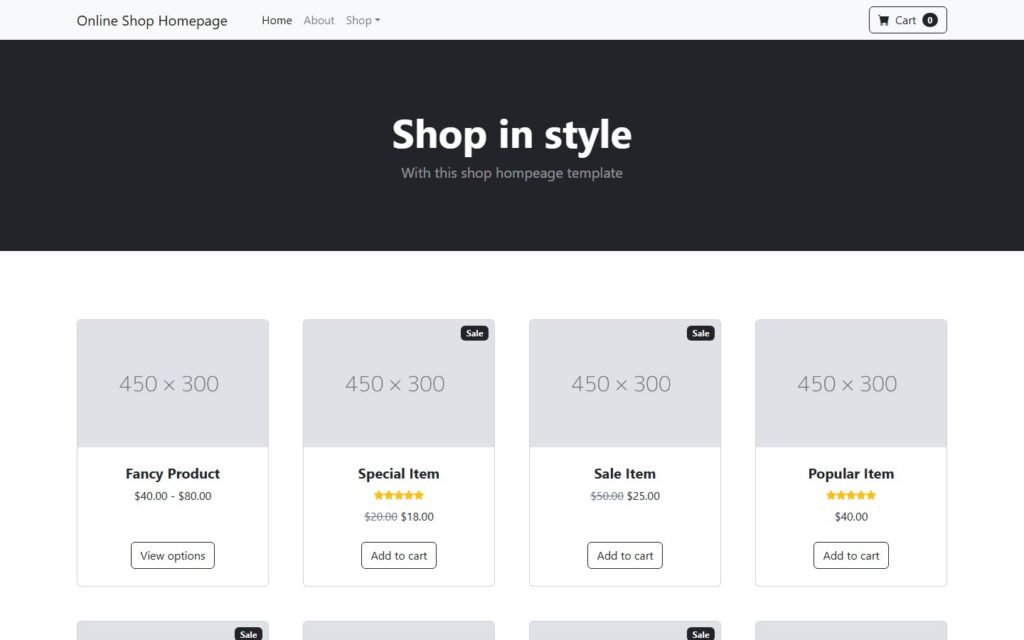 Online Shop Homepage Template website preview